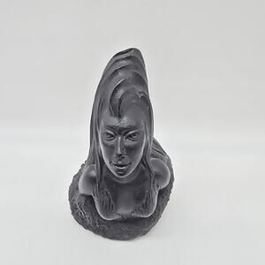Vtg Coco Joe Woman Bust Long Hair Carved Lava Sculpture Hawaii Figurine Mermaid
